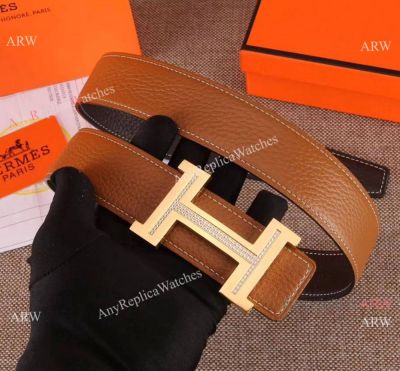 Hermes Double sided Belts - Replica Hermes Mens Belt Diamond-set Buckle 